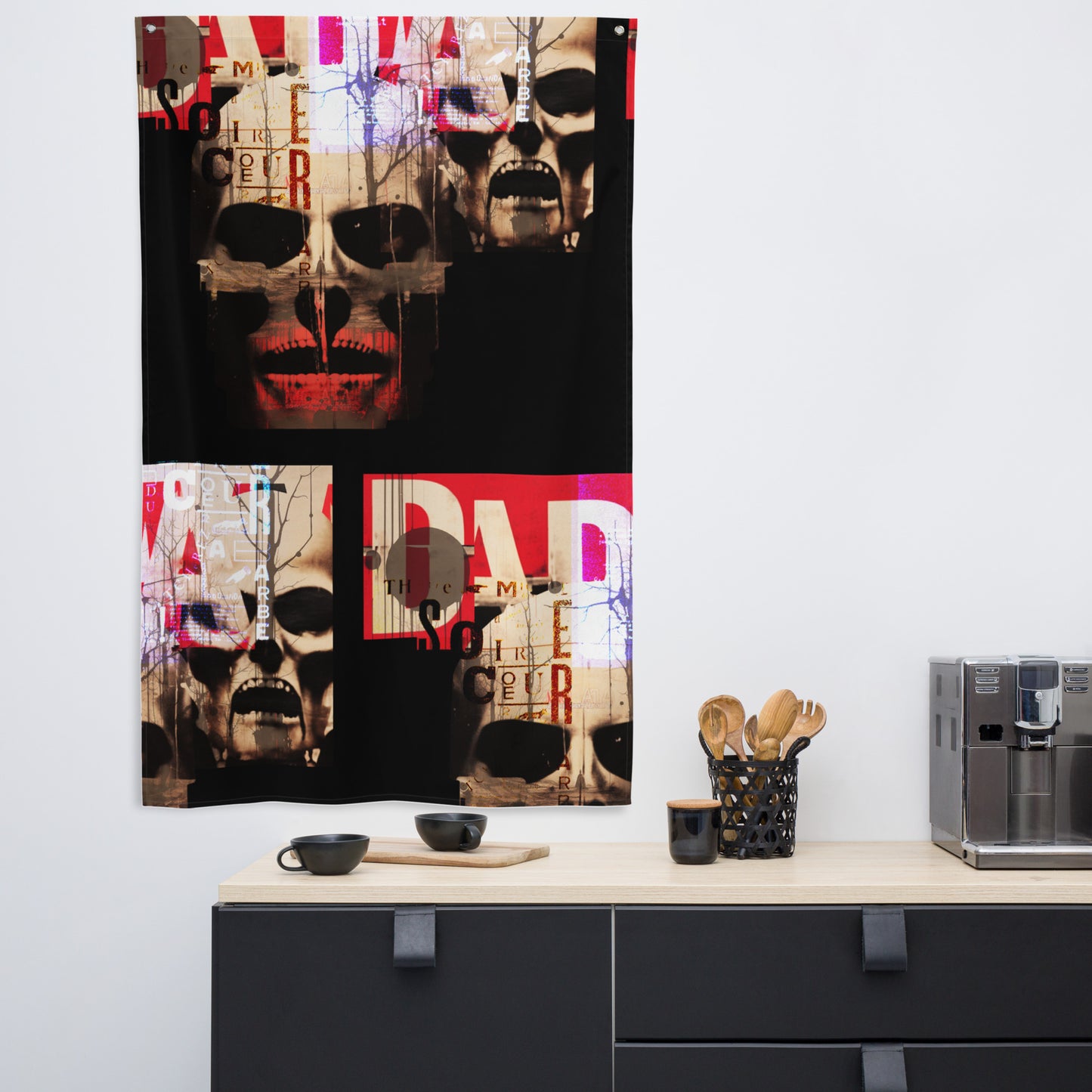 Dada Skull Collage Art Print on Flag