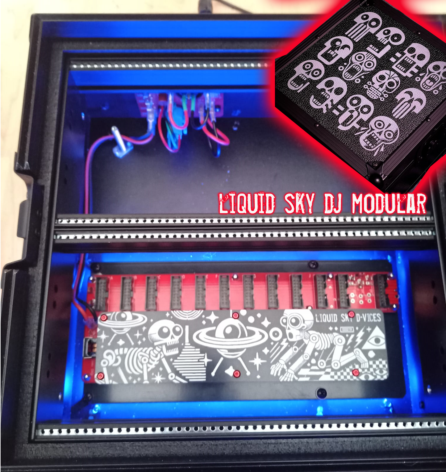 "liquid sky dj modular" - eurorack flightcase - 2x 3U / 2x 50 hp - with liquid sky powerbus