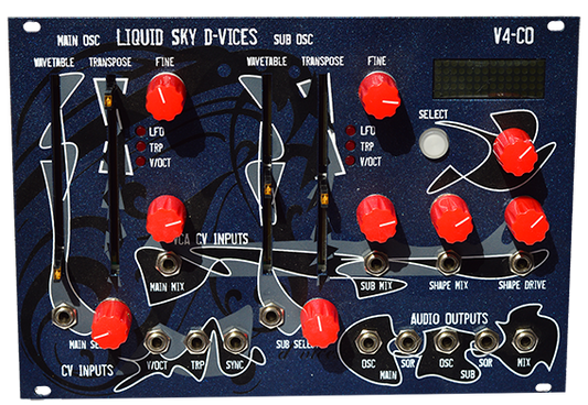 liquid sky d-vices V4CO dual 8bit wavetable oscillator with subbass, overdrive and 4 vca s