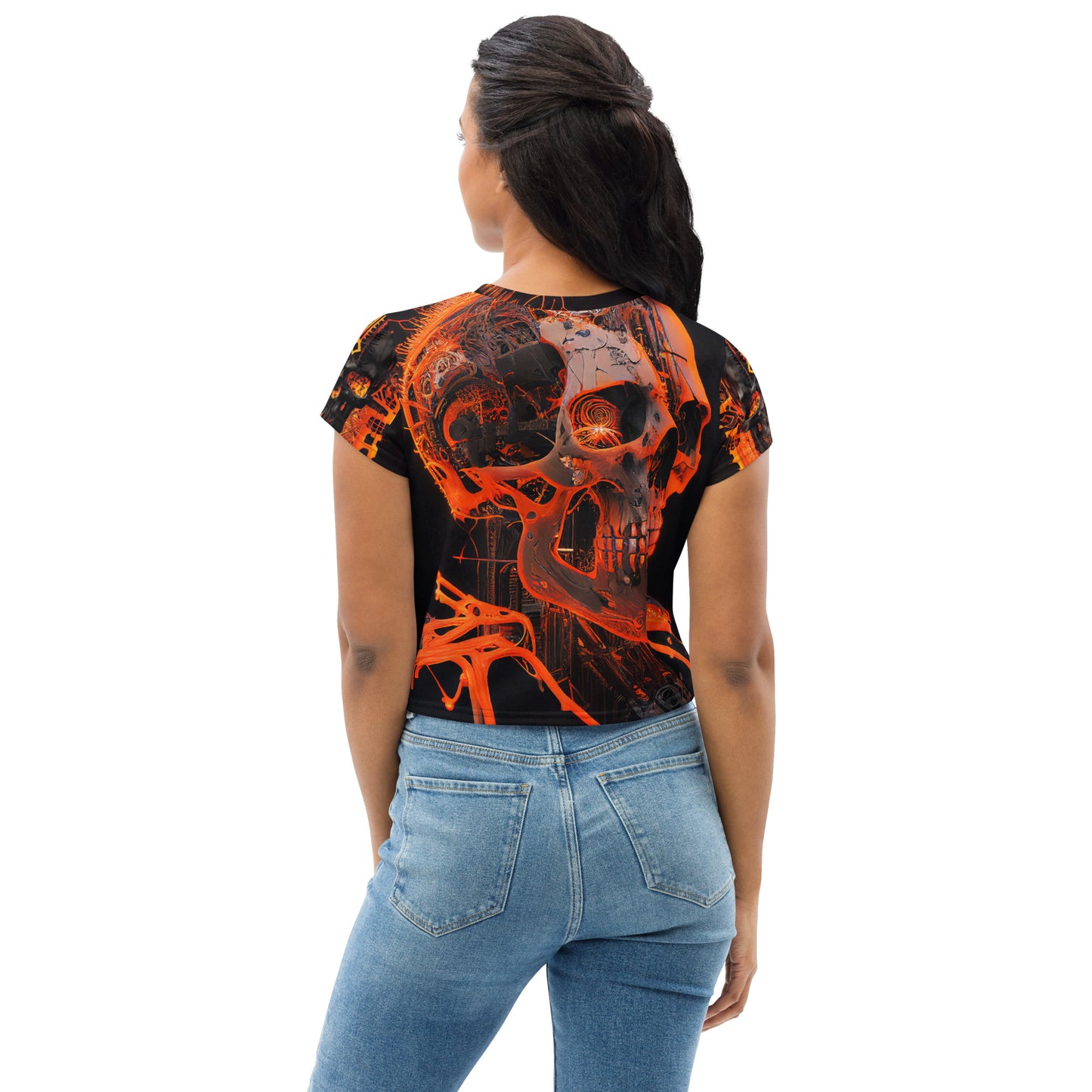 Acid Skulls 01 - SexEEE Ladies Crop Tee - Djungle Fever Club Wear / Rave Wear / Skate Wear