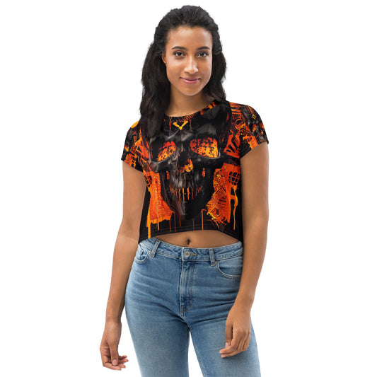 Acid Skulls 01 - SexEEE Ladies Crop Tee - Djungle Fever Club Wear / Rave Wear / Skate Wear