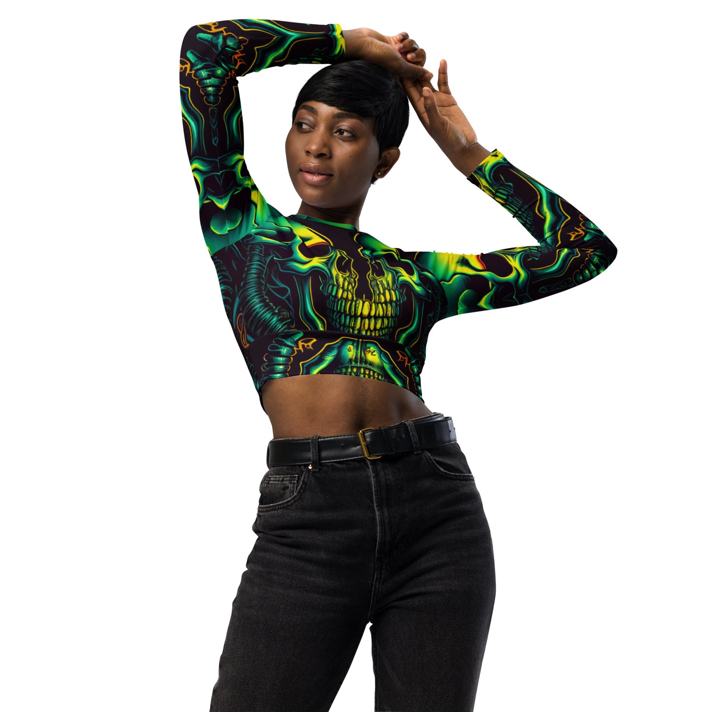 Spilt Skull 04 Recycled long-sleeve crop top