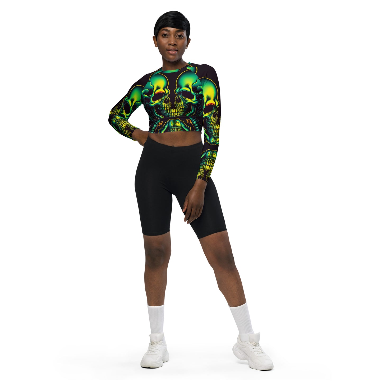 Spilt Skull 04 Recycled long-sleeve crop top