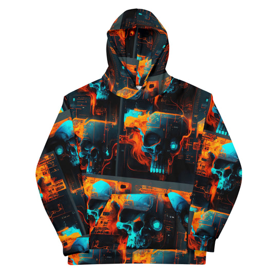 Blue Glitch Skull Pattern 01 Unisex Hoodie