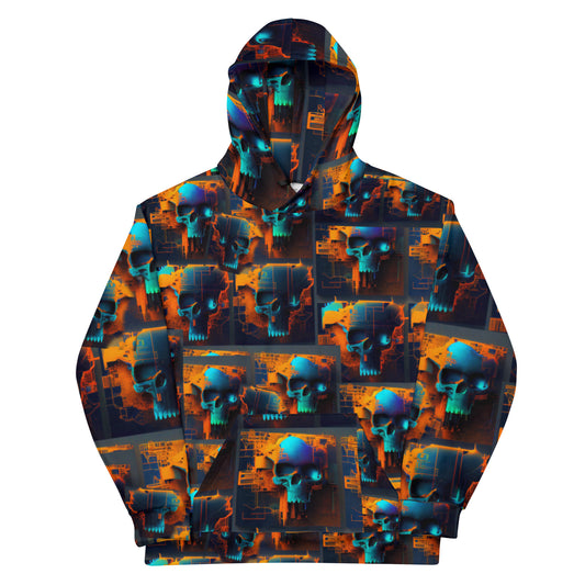 Blue Glitch Skull Pattern 02 Unisex Hoodie