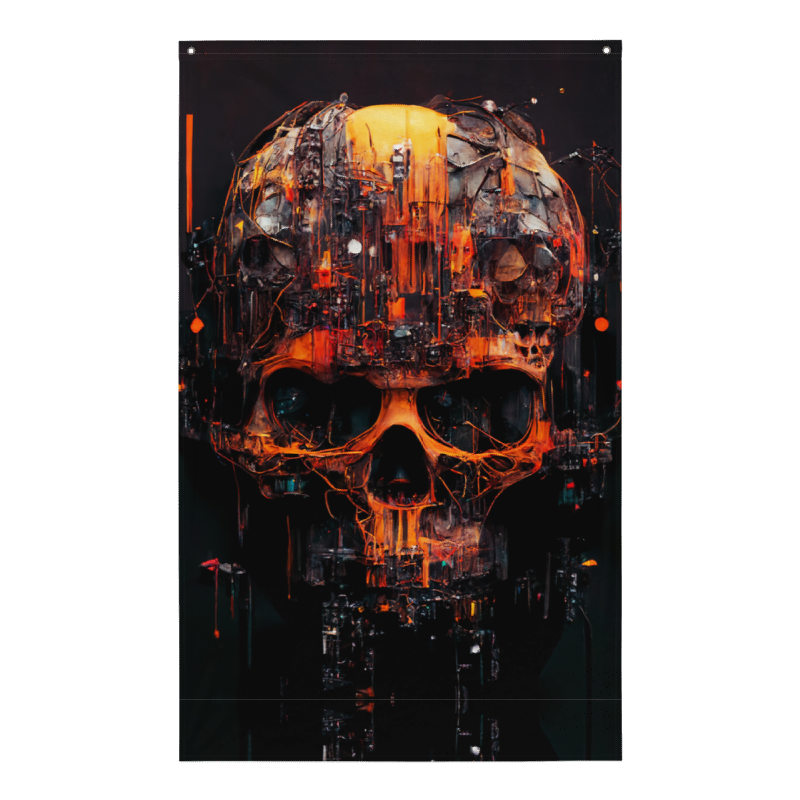 Glitch Skull Art Print on Flag