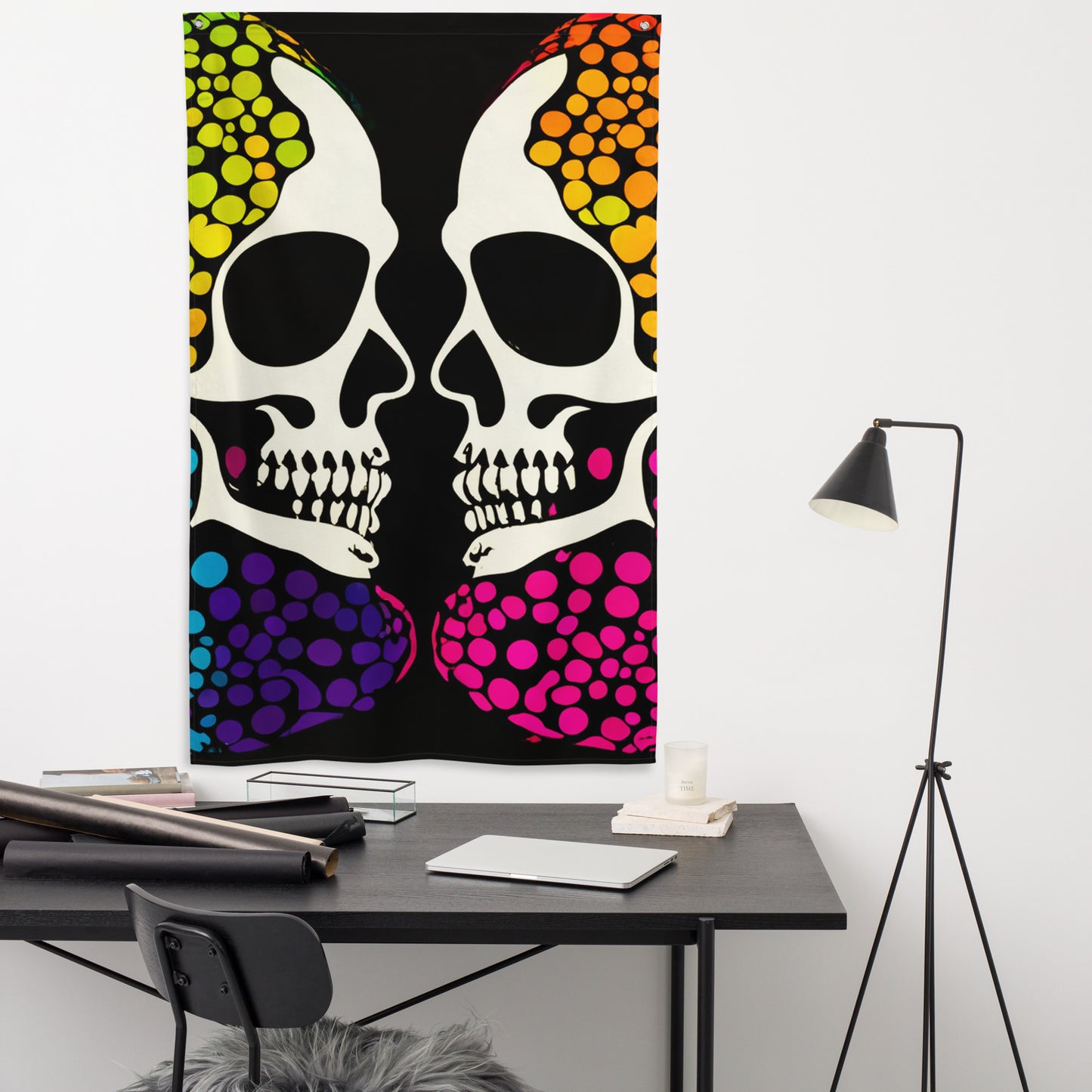 Kissin Acid Skulls - Pop Art Print on a Flag