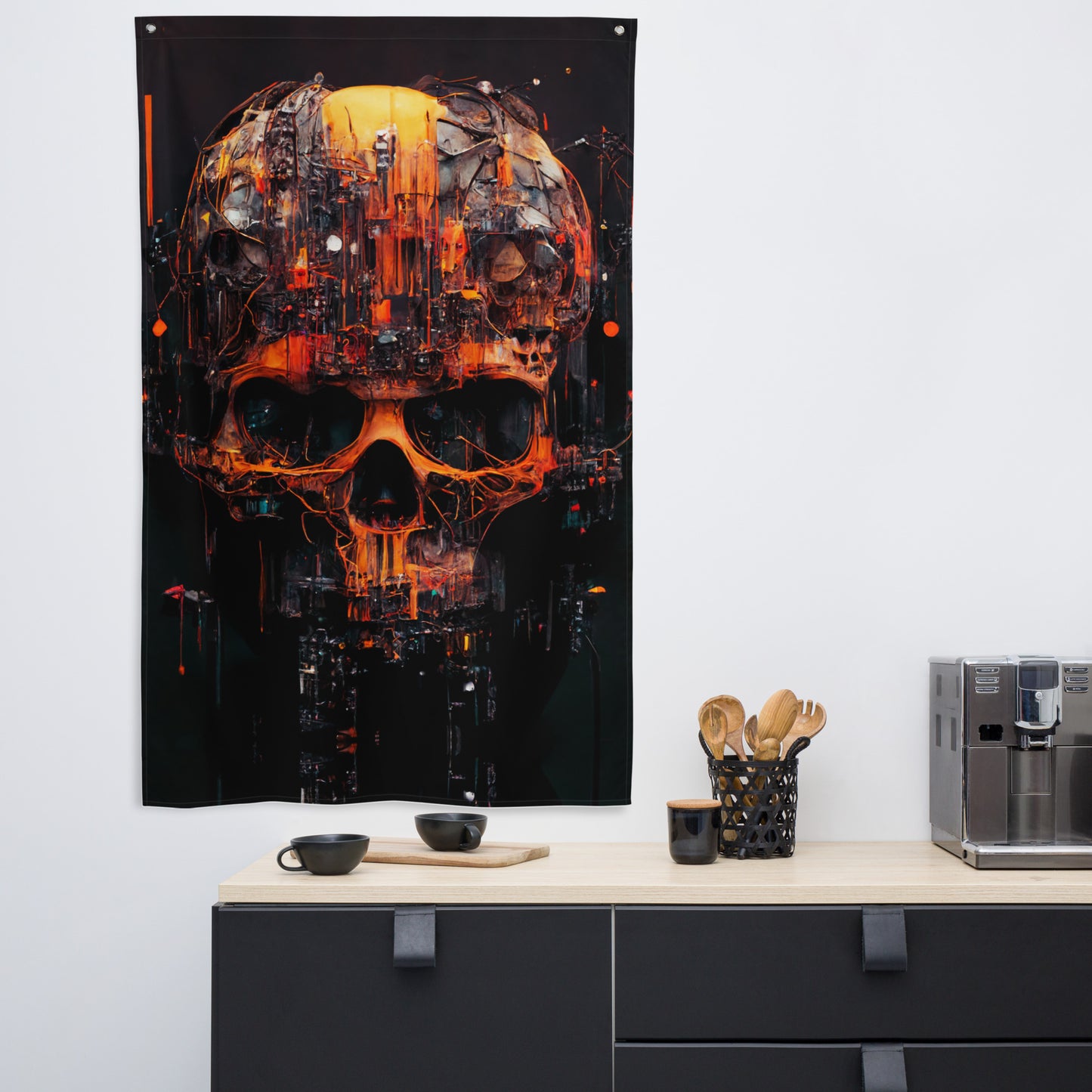 Glitch Skull Art Print on Flag