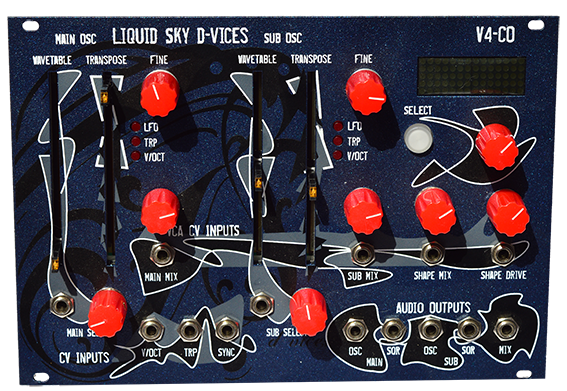 liquid sky d-vices V4CO dual 8bit wavetable oscillator with subbass, overdrive and 4 vca s