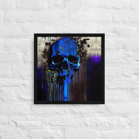 Blue Skull 01 Framed canvas 16" x 16"