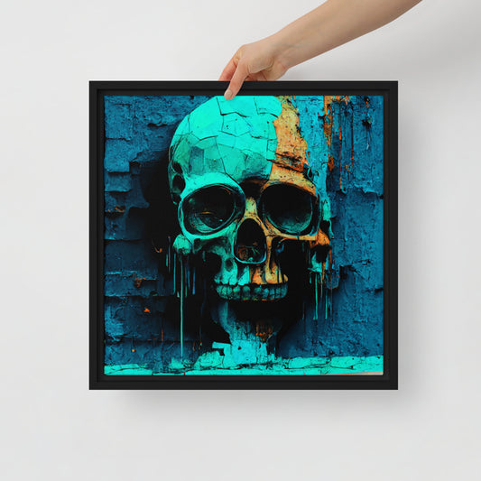 Blue Skull Color Drip 03 Framed canvas 16" x 16"