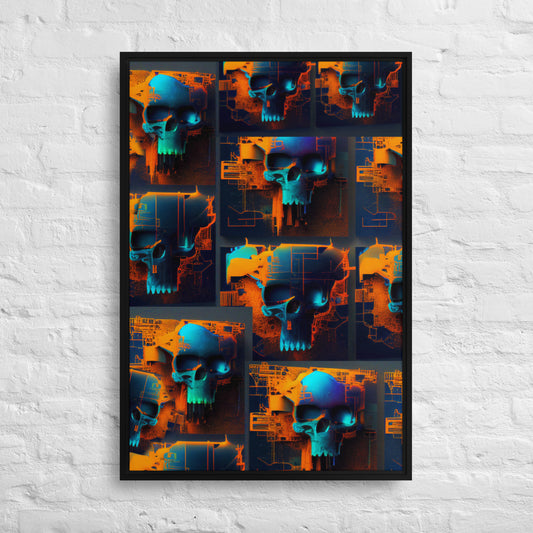 Blue Skull Pattern 01 Framed canvas 24" x 36"
